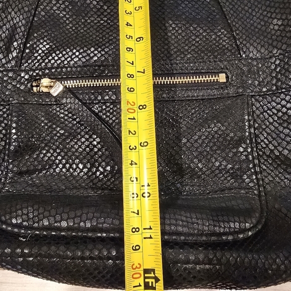 TUSK Small Gotham Snake Skin Leather Black Adj Strap Top Security Snap Backpack.